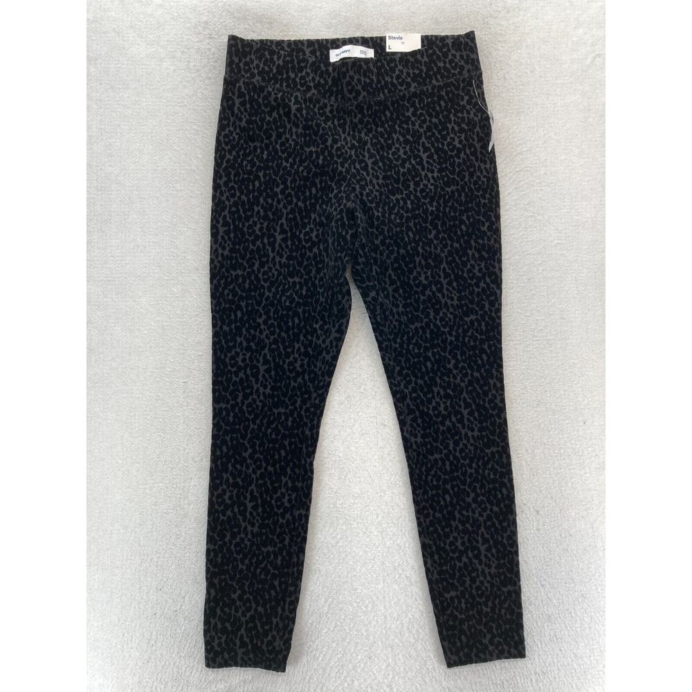 Old Navy Stevie Ankle Pants Women's Large Black Jaquoire Velvet Stretch Pull On